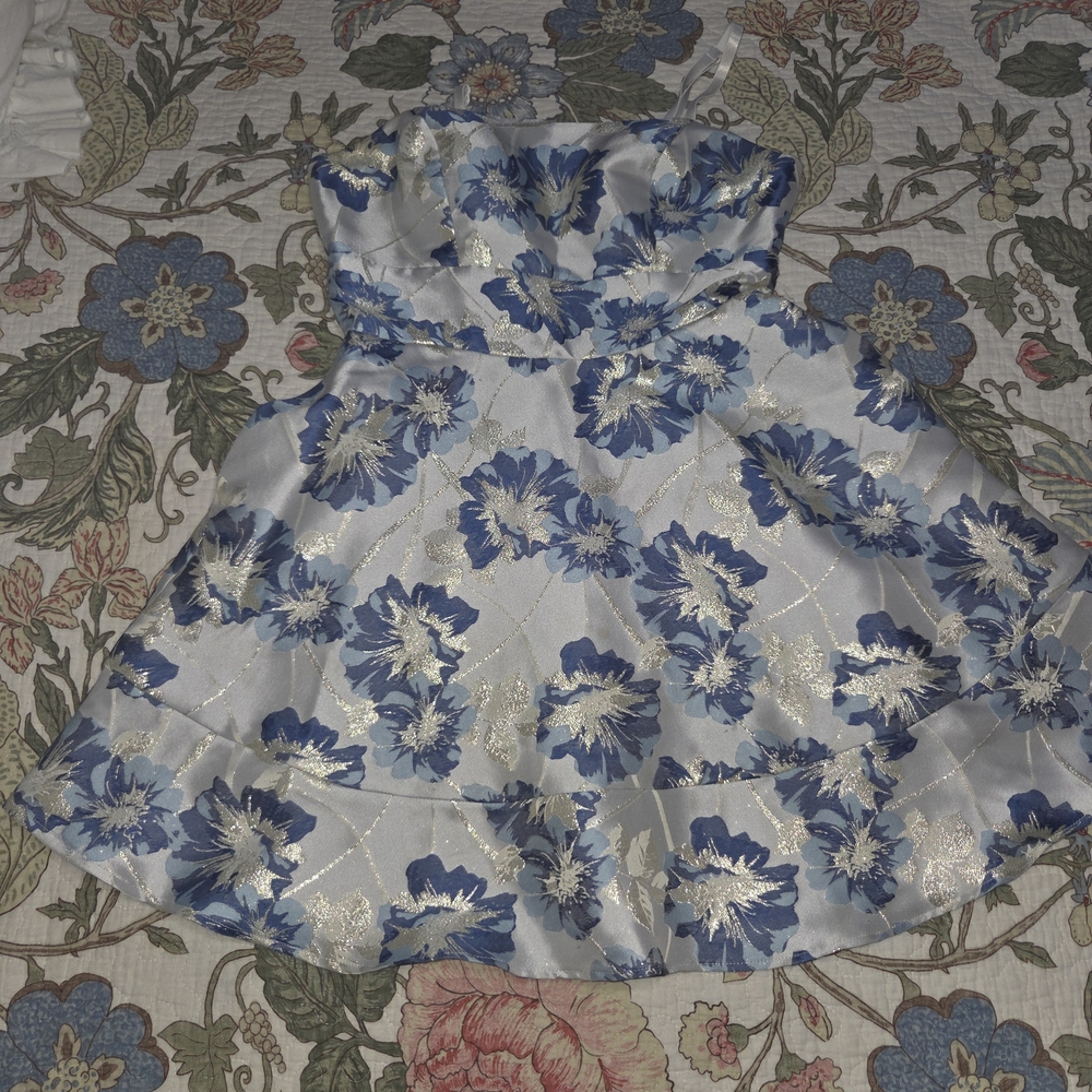 Speechless Dress with Blue and Silver Floral Pattern